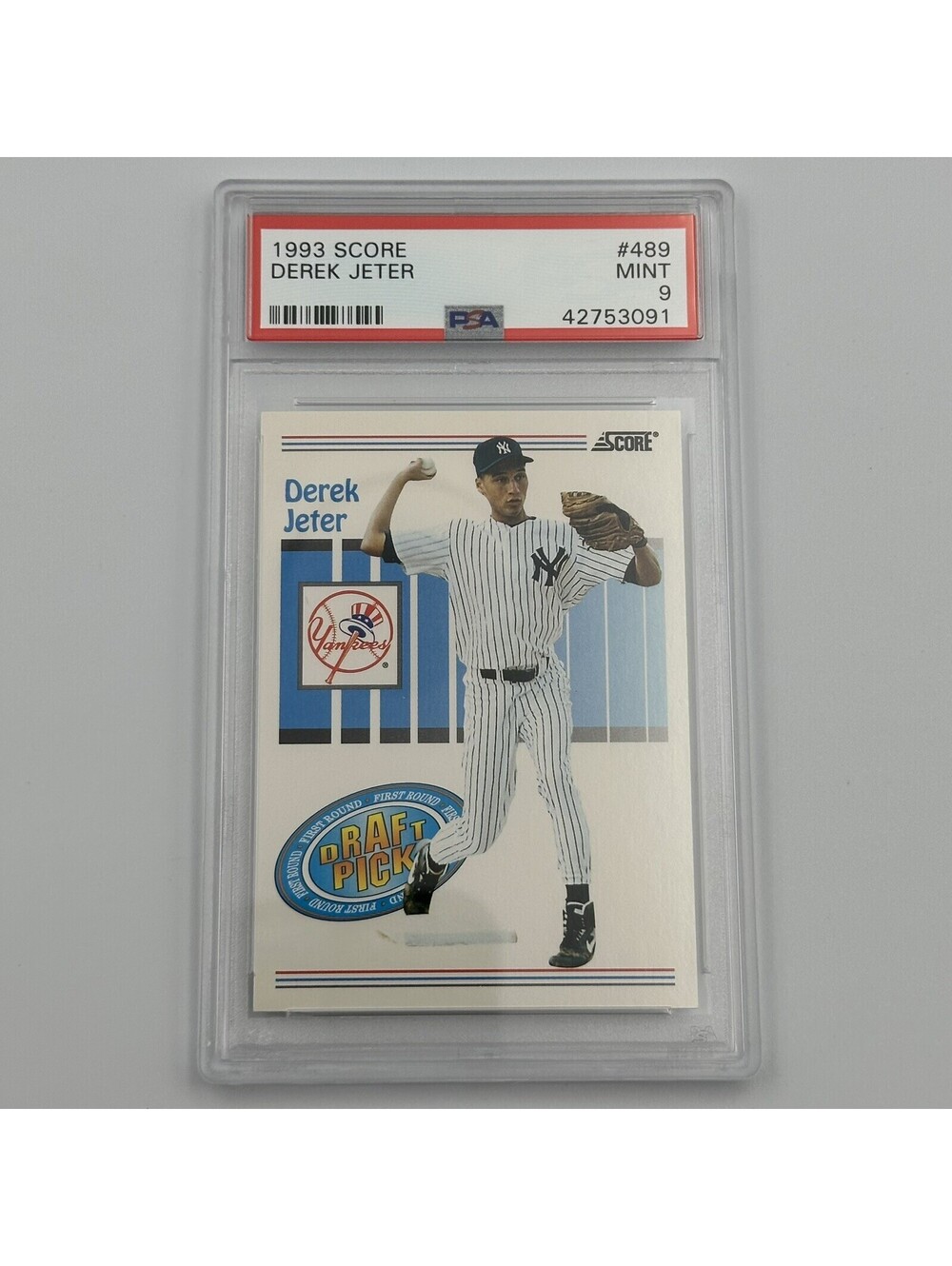 Derek Jeter 1993 Score #489 RC PSA 9 Mint Yankees Draft Pick